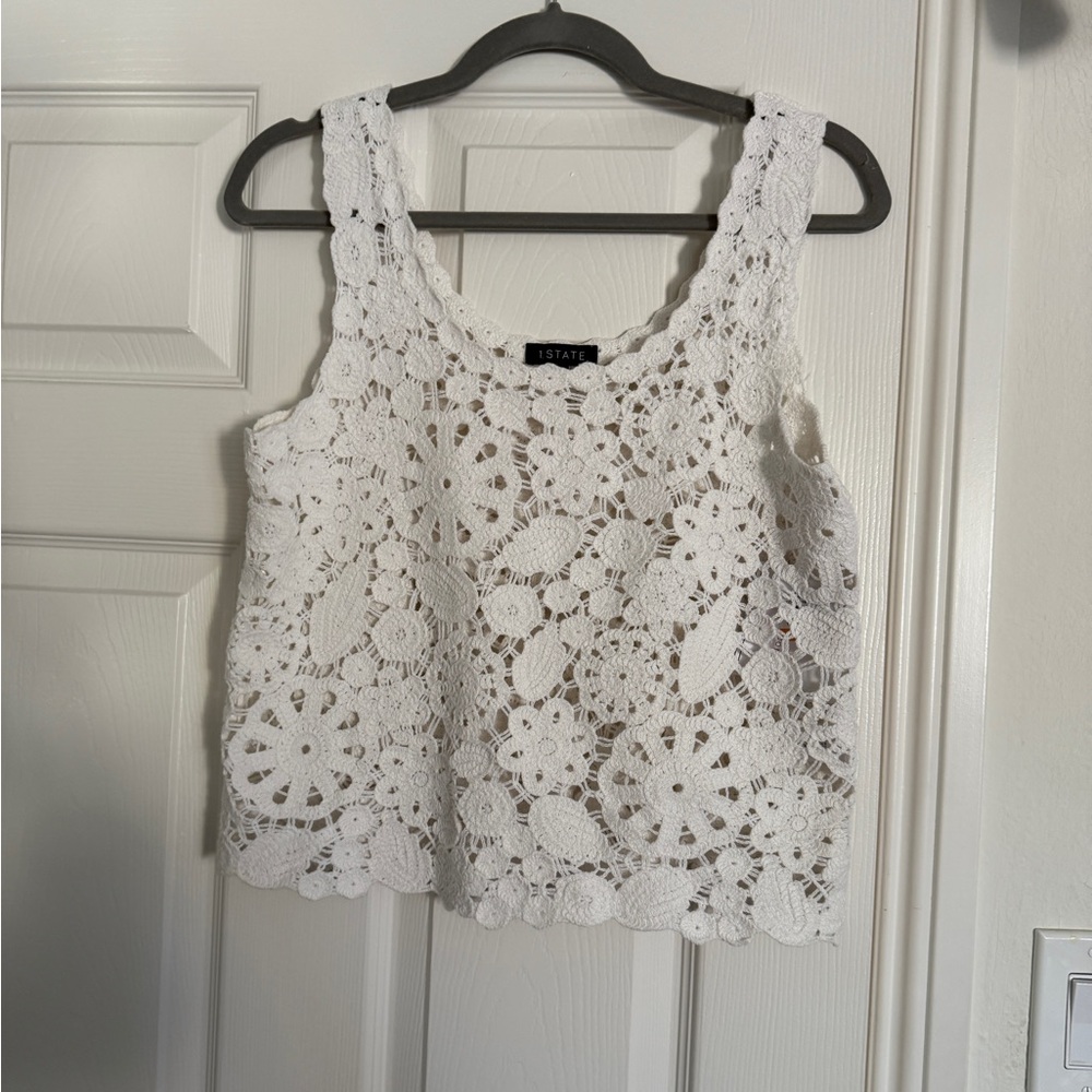 NWT 1 State Women's White Crochet Cropped Tank Top Sm